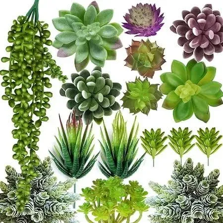 Artificial Succulent Plants - 16 Pcs Set Faux Succulents Unpotted Fake Succulent ...