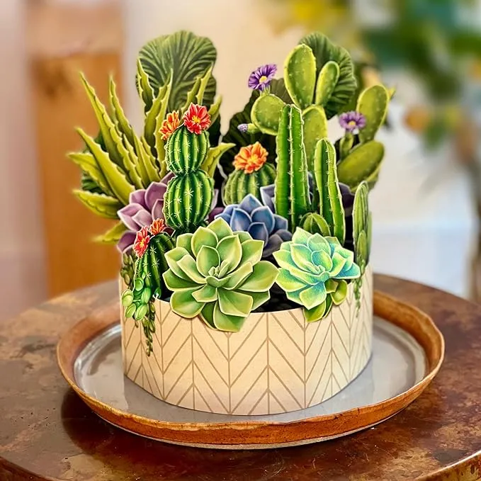 Freshcut Paper Pop Up Cards, Paper House Plants 3D Popup Greeting Cards with Note Card & Envelope, Birthday Card, Anniversary Card, Get Well Gifts for Women, 12" Cactus Garden