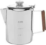 Coletti Bozeman Camping Coffee Pot Percolator 12 Cup, Polished Steel