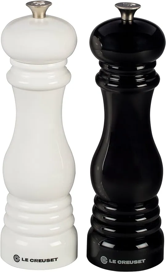 Le Creuset Salt and Pepper Mill Set, 8" x 2 1/2" each, Black & White