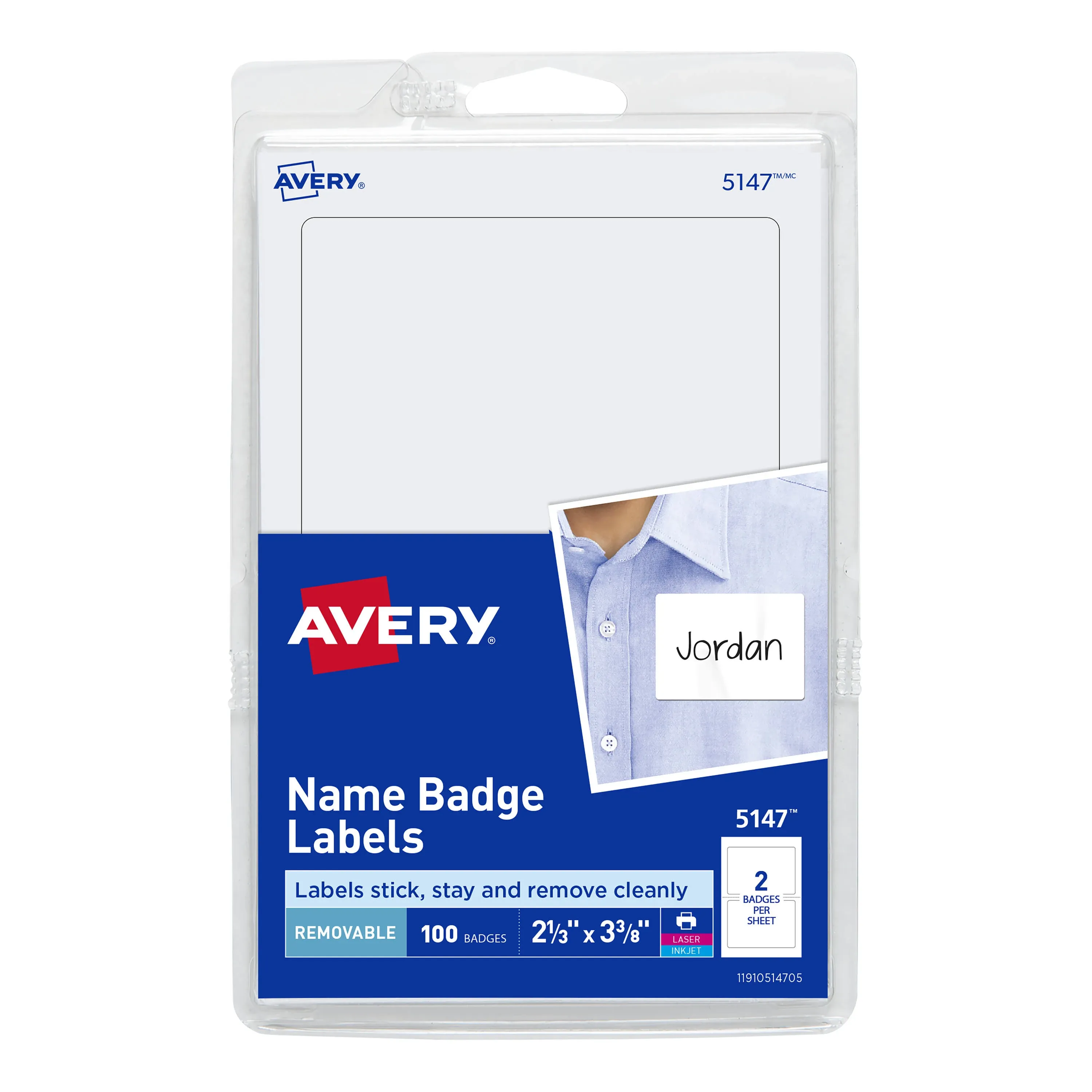 Avery - Printable Adhesive Name Badges, 3.38 x 2.33, White, 100/Pack