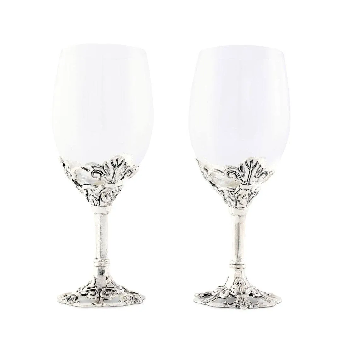 Arthur Court Designs Aluminum Fleur-De-Lis Base Wine Glasses 8.5 inch Clear 