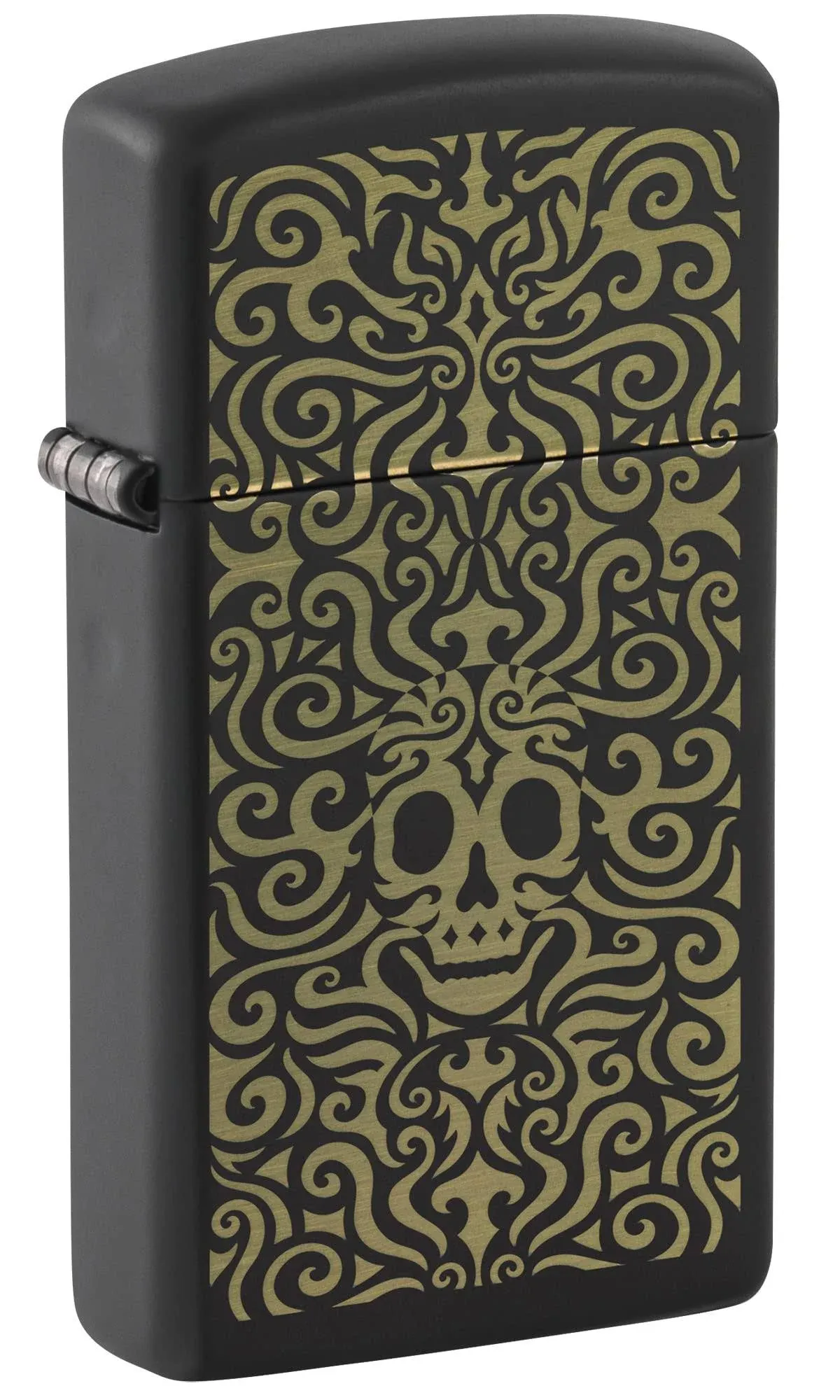 Zippo Lighter: Slim Skull Design, Engraved - Black Matte 48564