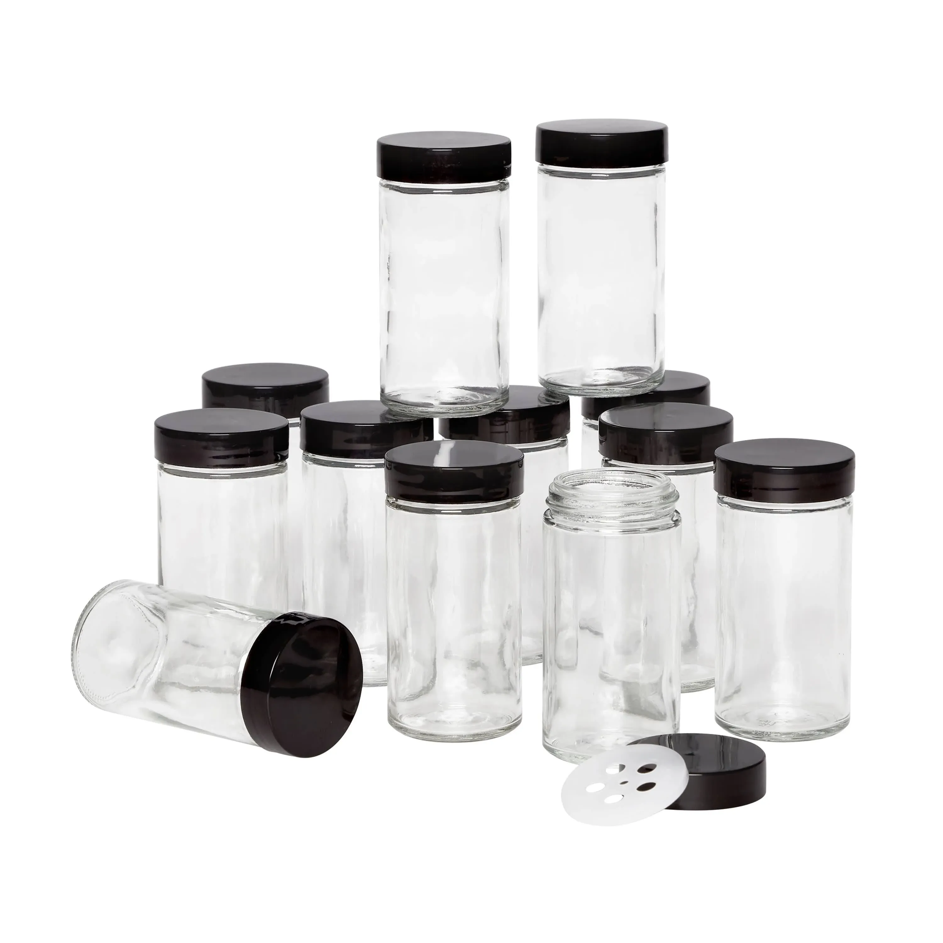 Empty Jars With Black Cap Set Of 12 3ounce