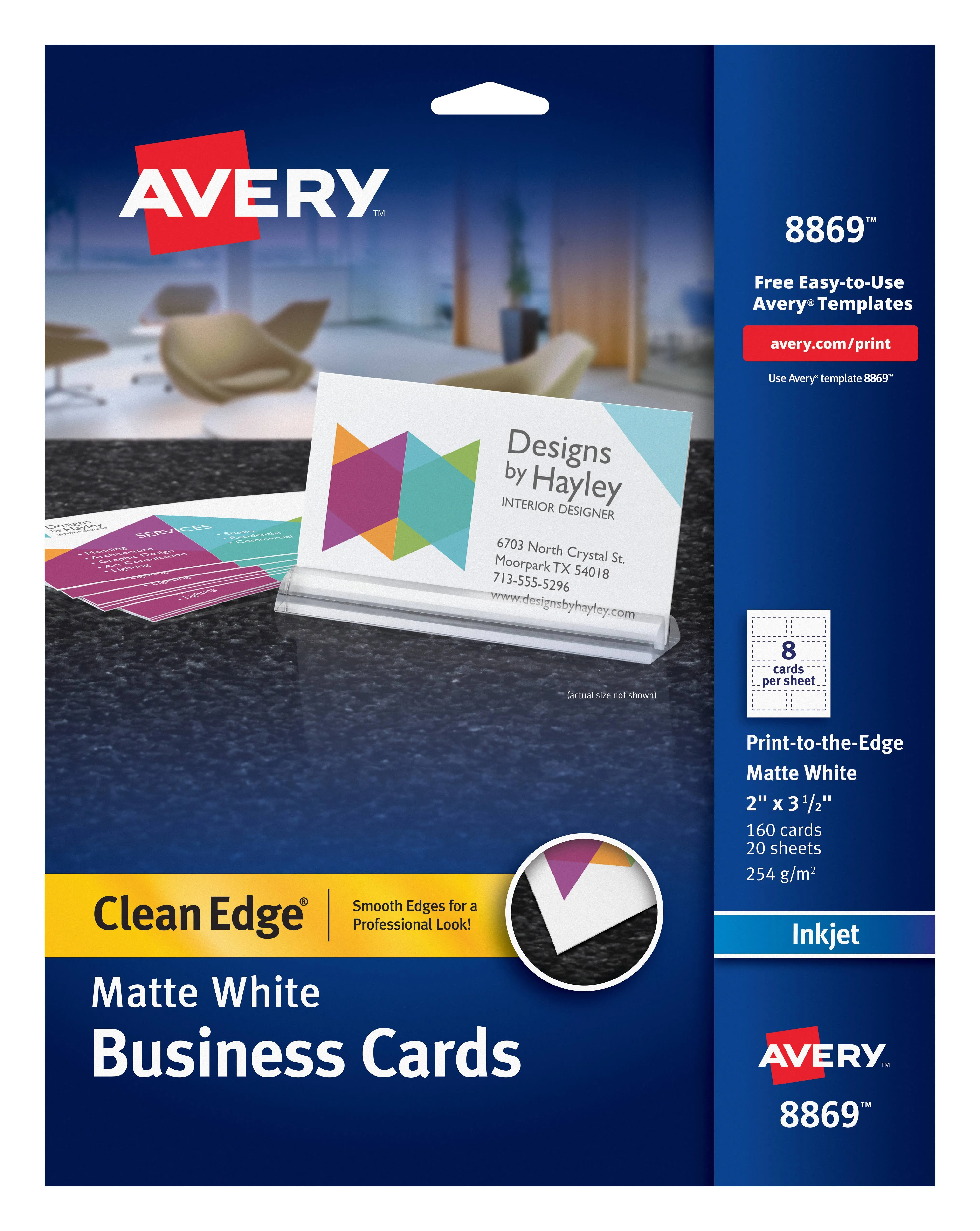 Avery 8869 Print to the Edge Business Cards Inkjet 2&#034;x3.5&#034; White Matte 160 cards