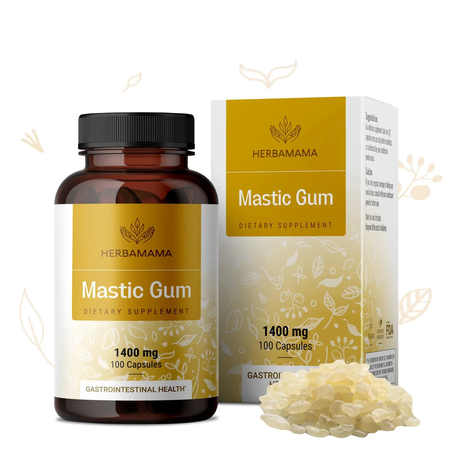 Herbamama Mastic Gum Capsules - 1400 mg, 100 Caps - Liver Health & Digestive ...