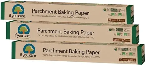 If You Care Parchment Baking Paper 70 Sq ft Roll, Unbleached, Chlorine Free, Greaseproof, Silicone Coated, Standard size, Fits 13 inch Pans (Pack of