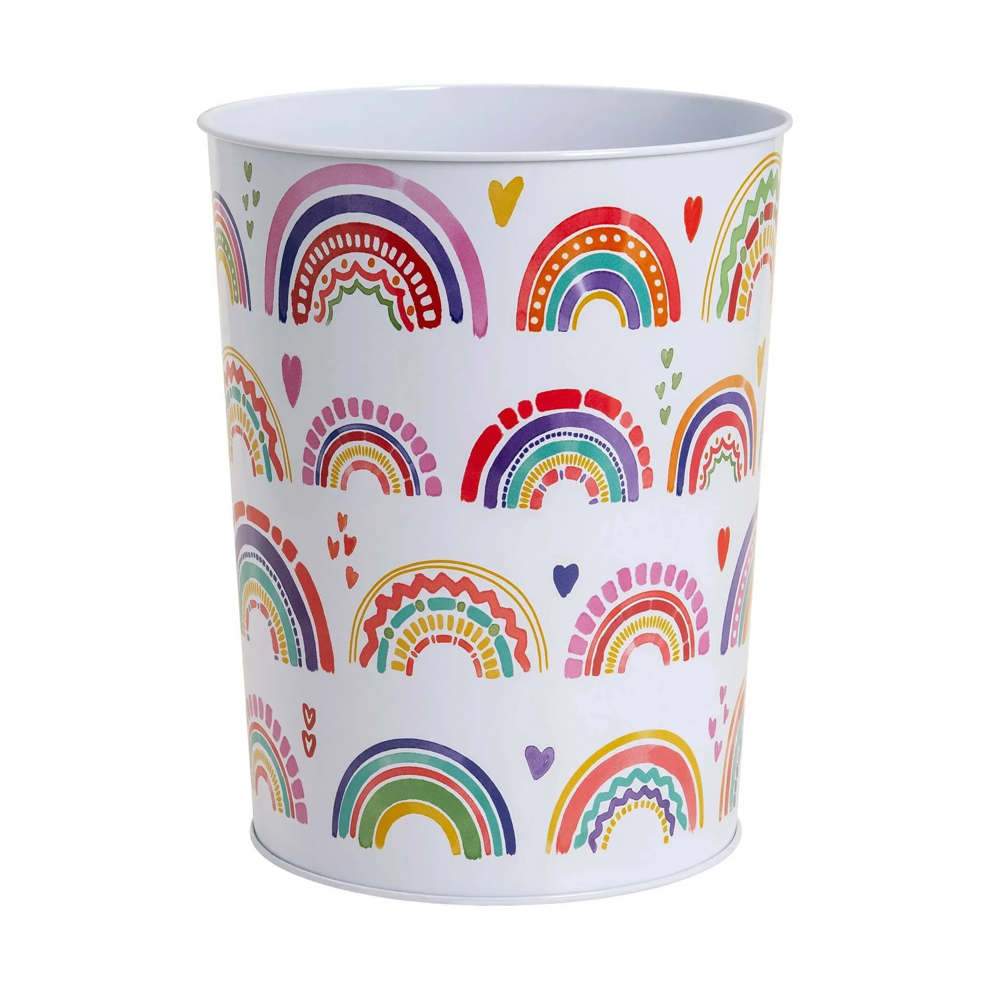 Allure Home Creation Rainbow Hearts Metal Wastebasket-Compact Size 7.70" x 7.70" x 9.40"-1.50 Gallons