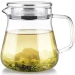 Teabloom One-Touch Tea Maker, 2-in-1 Teapot and Kettle with Stainless Steel Filter Lid for Loose Tea – Stain-free Borosilicate Glass Teapot (40 Oz) – Tea Connoisseur's Choice