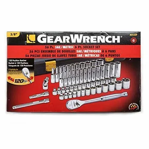 GearWrench 80550P 56-Piece 3/8" Drive SAE/Metric 6 Point Standard and Deep Socket Set