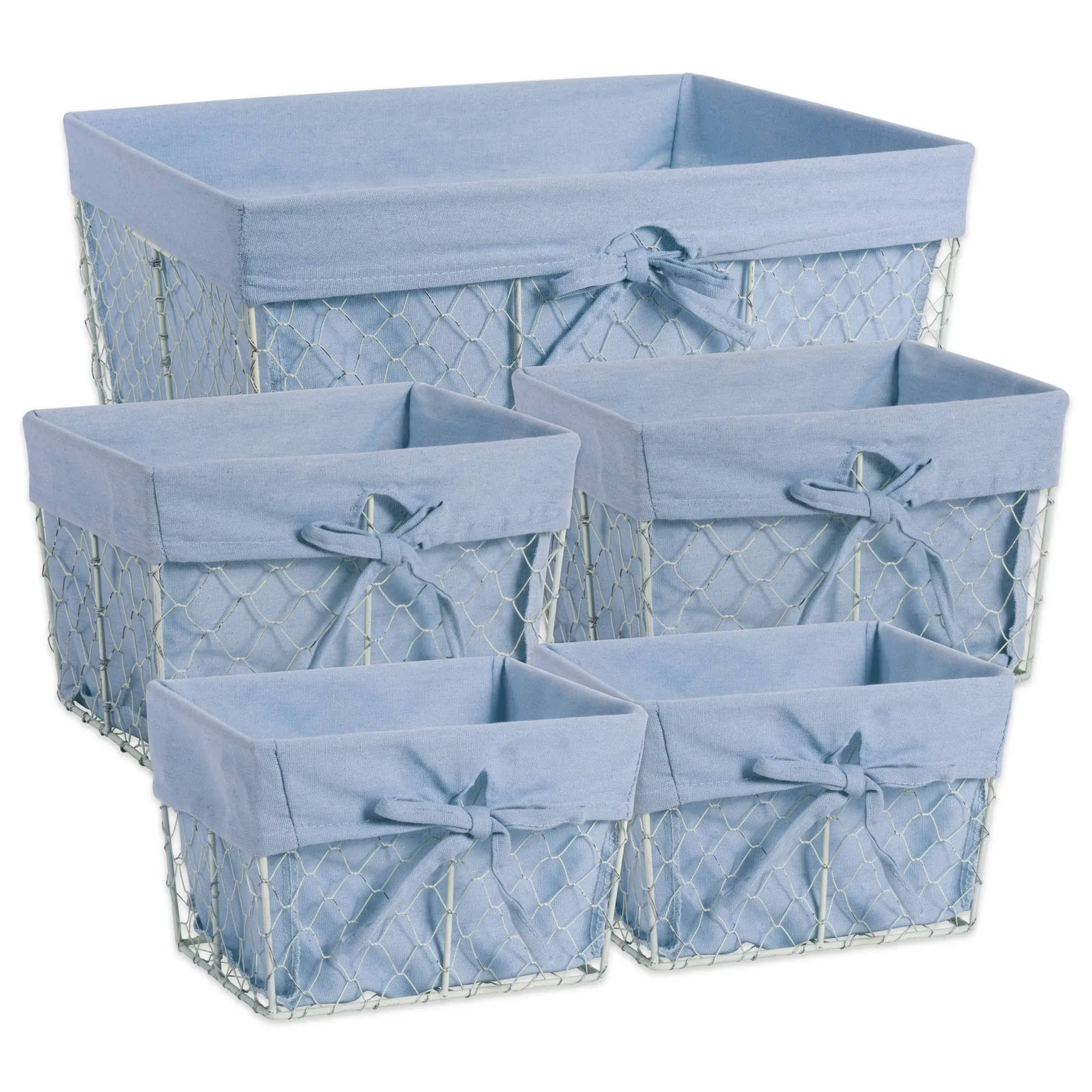 Chicken Wire Denim Liner Basket Set Of 5 In Blue