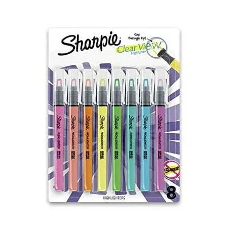 Sharpie Highlighter Clear View See-Through Chisel Tip Stick Highlighter Assorted 8 Count