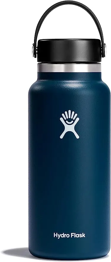 Hydro Flask Wide Mouth vacuum insulated stainless steel water bottle with leakproof closeable lid for cold water drinks, sports, travel, car and school