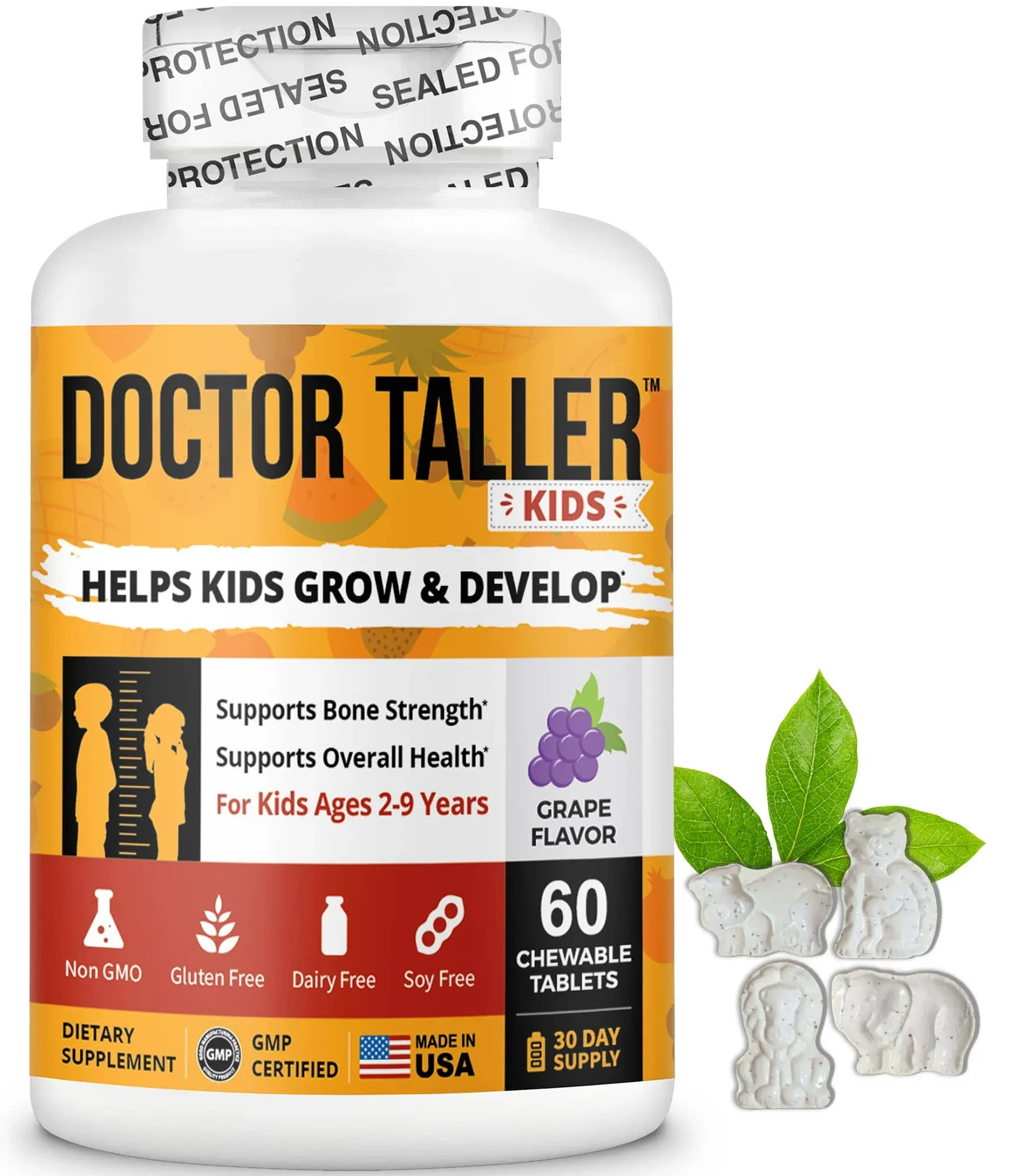 NuBest, Doctor Taller, Kids Ages 2-9 Years, Grape, 60 Chewable Tablets