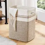 OIAHOMY Laundry Hamper, Tall Cotton Decorative Blanket Storage Basket with Handles for Living room,Collapsible Large Basket for Toys,Pillows,Clothes Organizer-16x13x22in-Gray