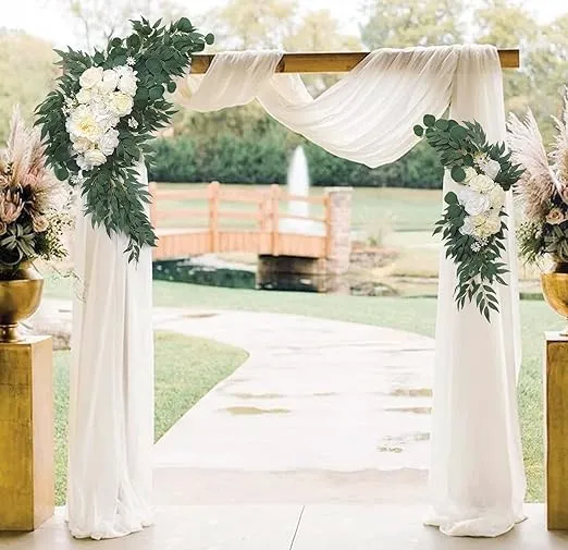 Wedding Arch Flowers Kit with White Draping Fabric(Pack of 3),2pcs Artificial Flower Arrangement with 1 Drape for Arch Decorations Wedding Decor Ceremony Arbor Reception Backdrop for DIY,White