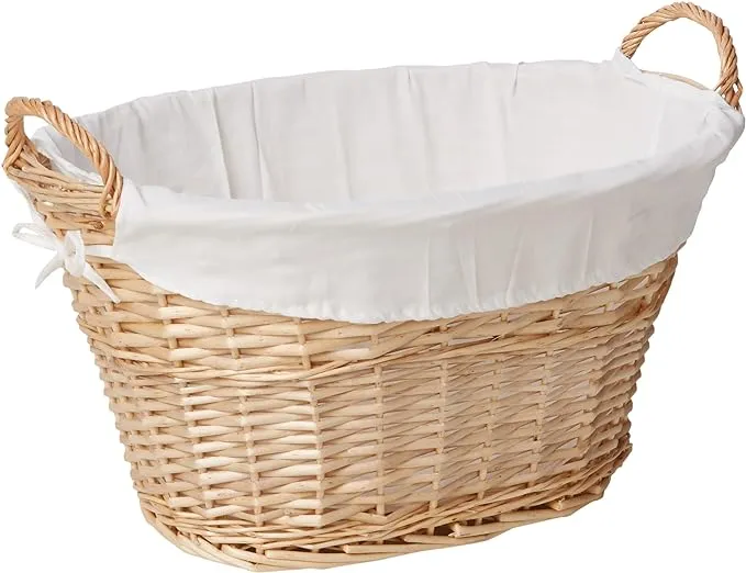 Willow Natural Basket With Lining and Handles - Beach Style - Baskets - by Household Essentials | Houzz