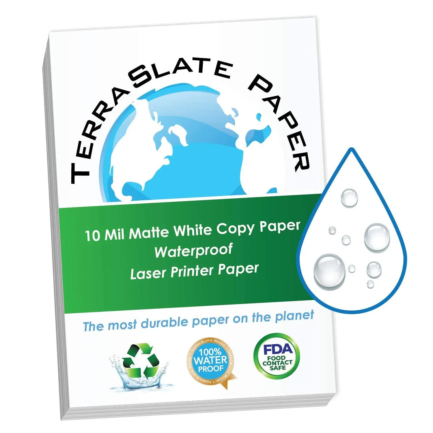 TerraSlate Paper 10 Mil 8.5" x 11" Waterproof Laser Printer/Copy Paper 50 Sheets