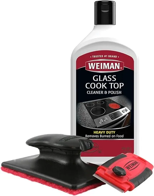 Weiman Cooktop Cleaner Kit - Cook Top Cleaner and Polish 20 Ounce - Scrubbing Pad, Cleaning Tool, Cooktop Razor Scraper