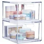 STORi Audrey Stackable Clear Bin Plastic Organizer Drawers | 2 Piece Set | Organize Cosmetics and Beauty Supplies on a Vanity | Made in USA