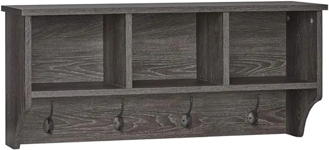 RiverRidge Home Woodbury Collection Wall Shelf with Cubbies and Hooks