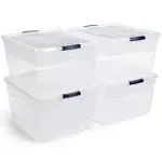 Rubbermaid Cleverstore Clear 41 Qt/10.25 Gal, Pack of 4 Stackable Plastic Containers with Durable Latching Clear Lids, Visible Storage, Great for Craft, Tool, and Toy Storage