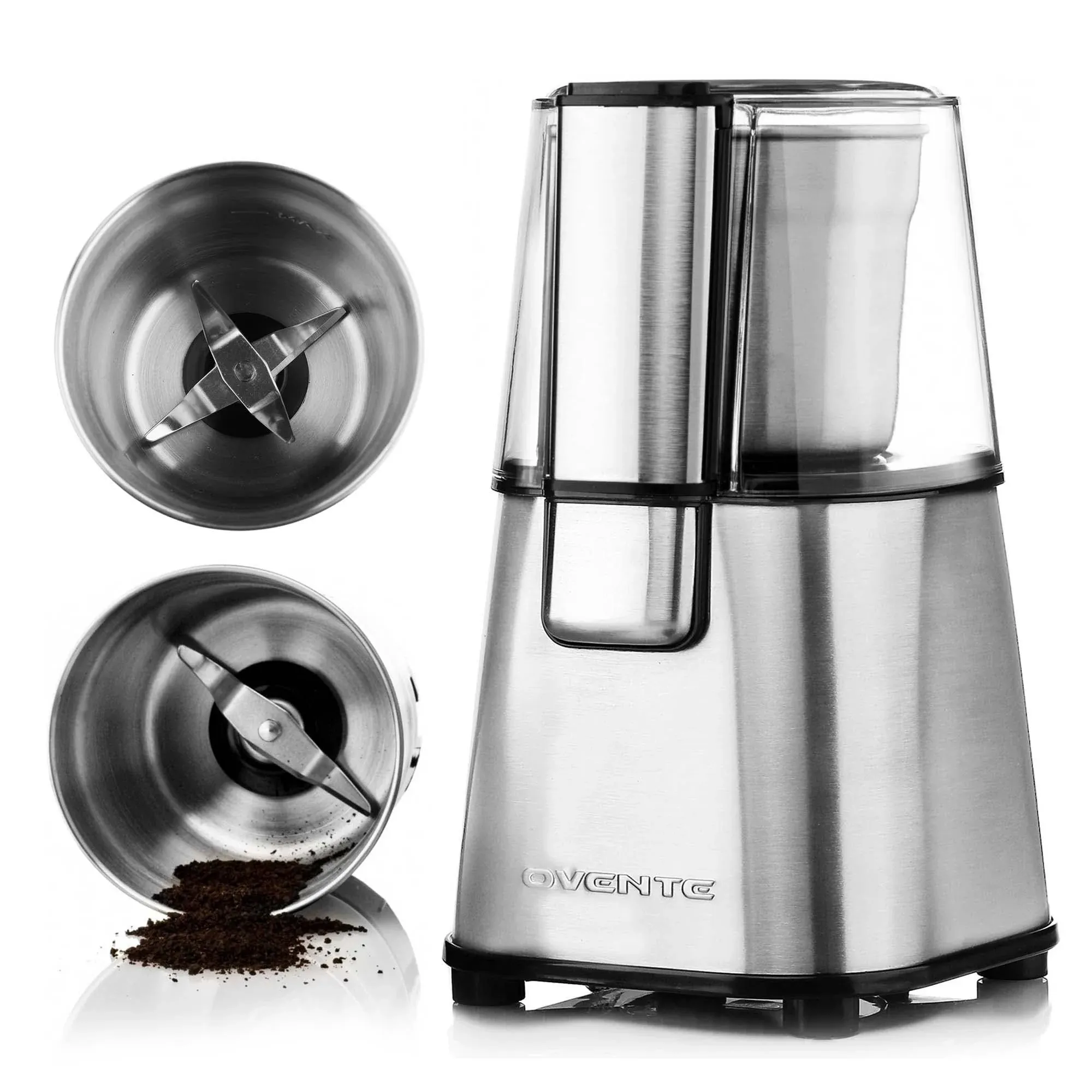 OVENTE 2.1 oz. Silver Multi-Purpose Electric Coffee Grinder Lid-Activated Switch CG620S