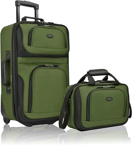 U.S. Traveler Rio Lightweight Carry-On Suitcase 20" Softside Expandable Design, Durable, Business and Travel, Evergreen, Set