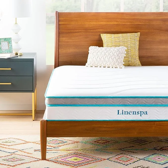 LINENSPA 8 Inch Memory Foam and Innerspring Hybrid Mattress – Queen Mattress – Bed in a Box – Medium Firm Mattress