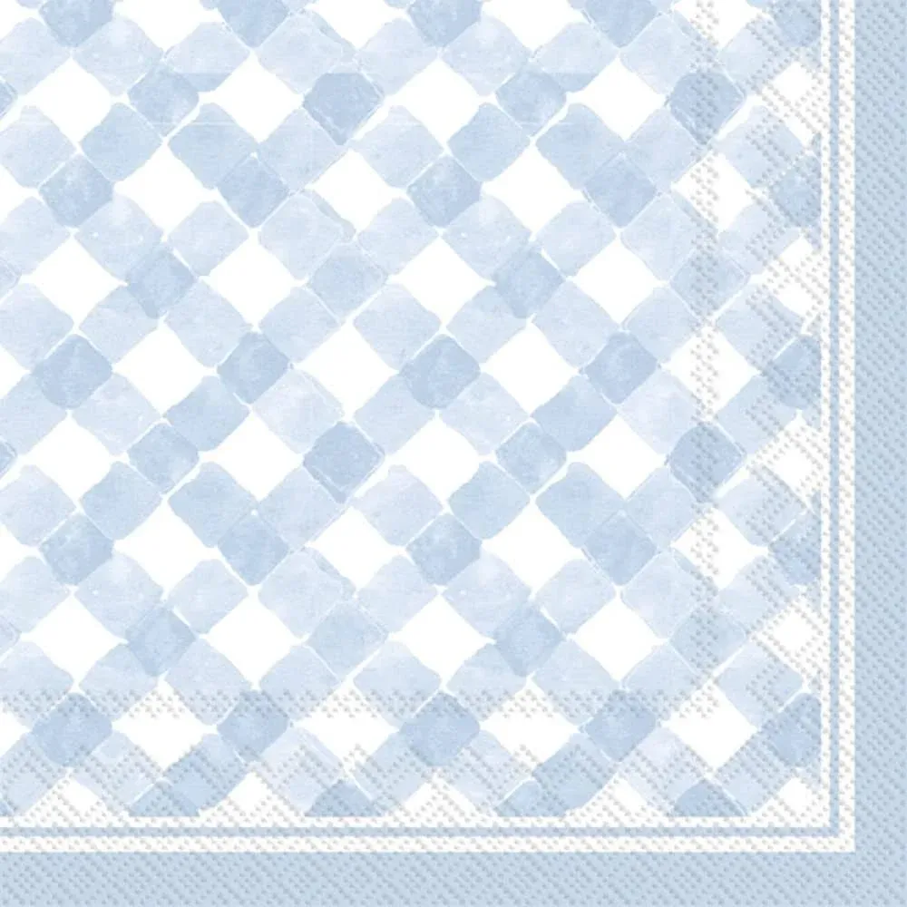 IHR Ideal Home Range Cocktail Napkins Rosanne Beck Disposable 3-Ply Paper Party Napkin Pack, 5" x 5", Gingham (Light Blue), 20-Count