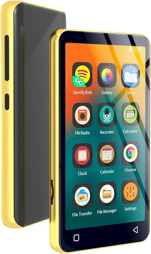 80GB MP3 Player with Bluetooth and WiFi, MP4 MP3 Player with Spotify,Spotify Kids,4" Full Touch Screen with Pandora, Music Player with Audible,Android MP3 with Speaker (Gold_Black)