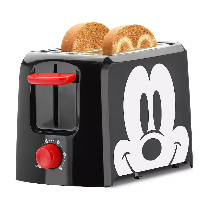 Disney Mickey Mouse 2-Slice Toaster by Select Brands - Mickey Mouse Toaster for Disney Kitchen Accessories - Features Crumb Tray & High Rise Toast Lift - Gift for Disney Lovers - Red