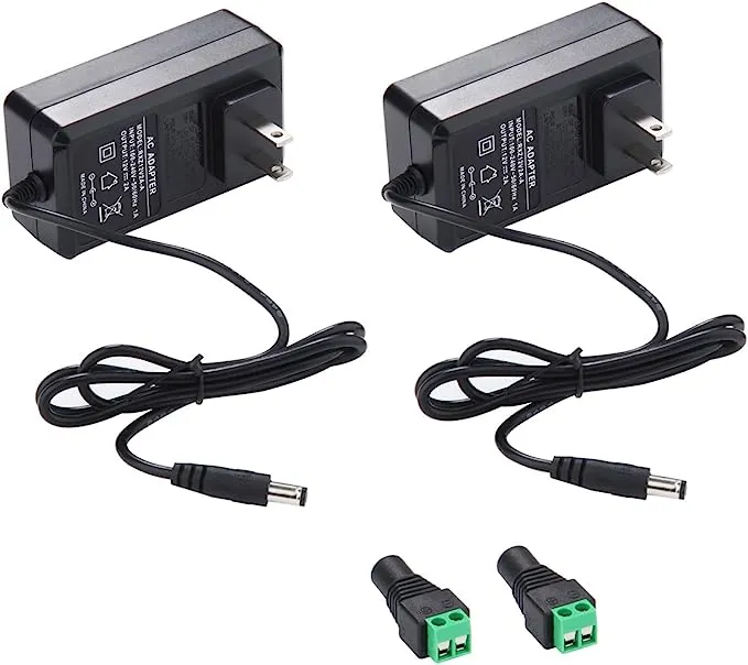 SmoTecQ 12V 2A Power Supply AC Adapter 2 Pack, AC 100-240V to DC 12 Volt Transformers, 2.1mm X 5.5mm Wall Plug