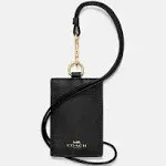 Coach ID Lanyard Badge Holder In Crossgrain Leather (Black/Gold)