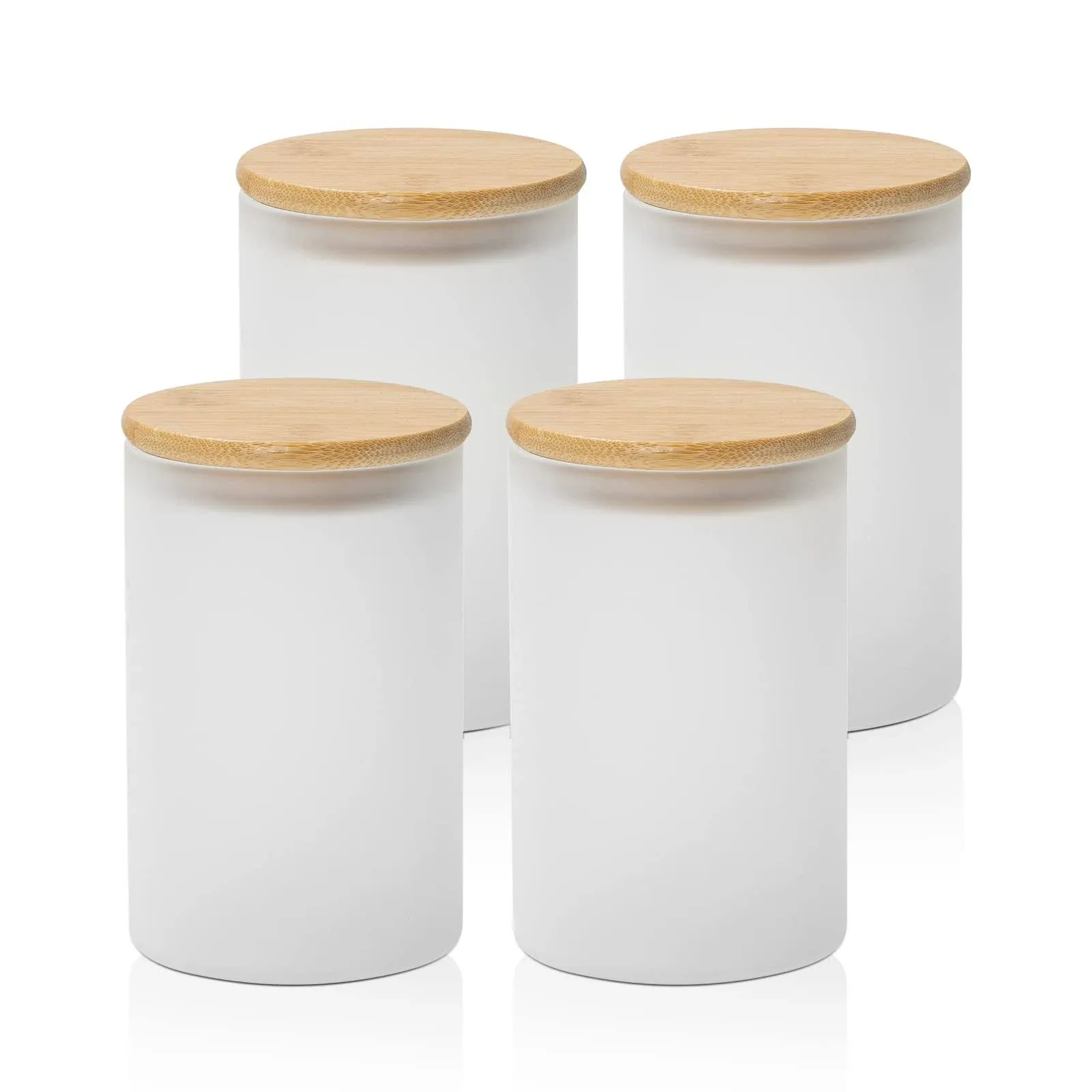 PYD Life Sublimation Storage Jars Glass Blanks Tumbler Food Canisters Frosted 25 OZ with Bamboo Lids Kitchen Containers Sets for Candy,Coffee Tea Sugar,Nuts,for Cricut Mug Tumbler Press 4 Pack