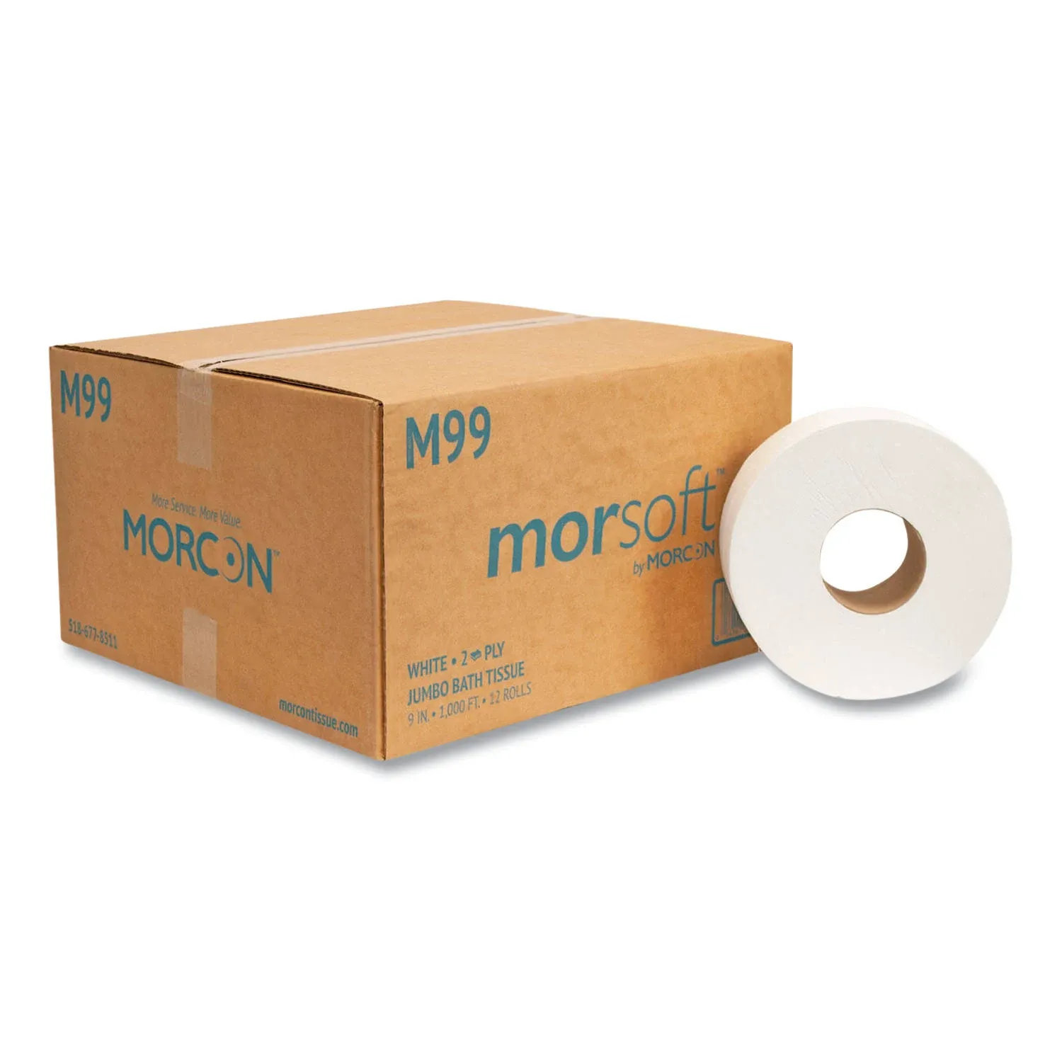 Morcon Tissue Jumbo Bath Tissue, Septic Safe, 2-Ply, White, 3.3" x 1,000 ft, 12/Carton (M99)