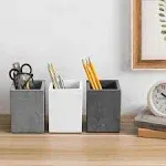 MyGift Modern Mixed Color Gray Concrete Pen and Pencil Cups, Office Stationary Organizers, Set of 3