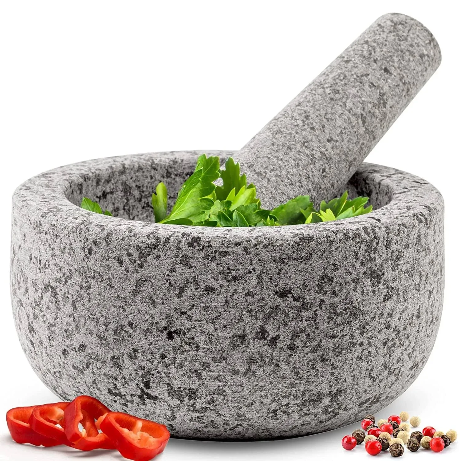 Heavy Duty Large Mortar and Pestle Set,100% Granite, Non Slip Base, Make Fres...