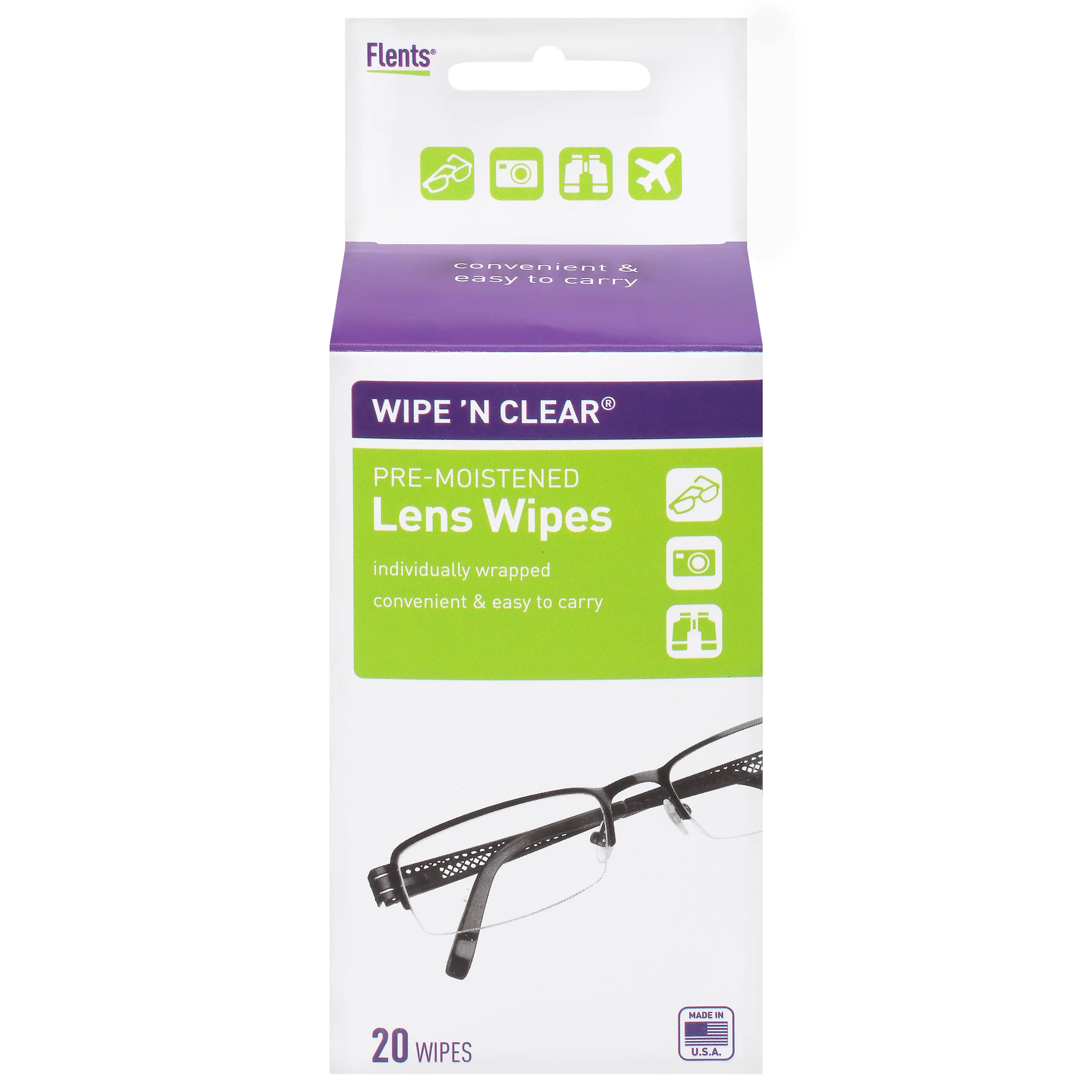 Flents Wipe &#039;N Clear Pre-Moistened Lens Wipes Assorted 20 Count