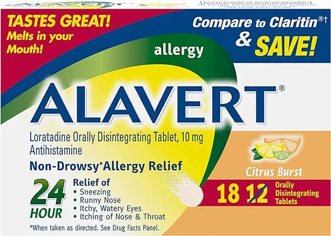 Alavert 24 Hour Non-Drowsy Allergy Relief Tablets, Citrus Burst, 60 Ct Exp 12/25