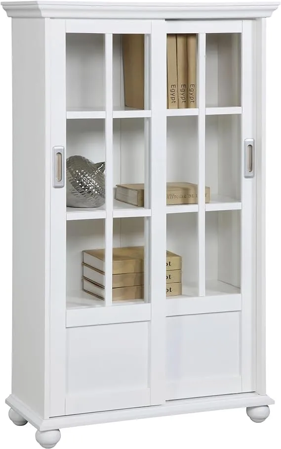 Aaron Lane White Bookcase with Sliding Glass Doors