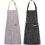 NLUS 2 Pack Kitchen Cooking Aprons, Adjustable Bib Soft Chef Apron with 2 Pockets for Men Women (Black Pinstripes)