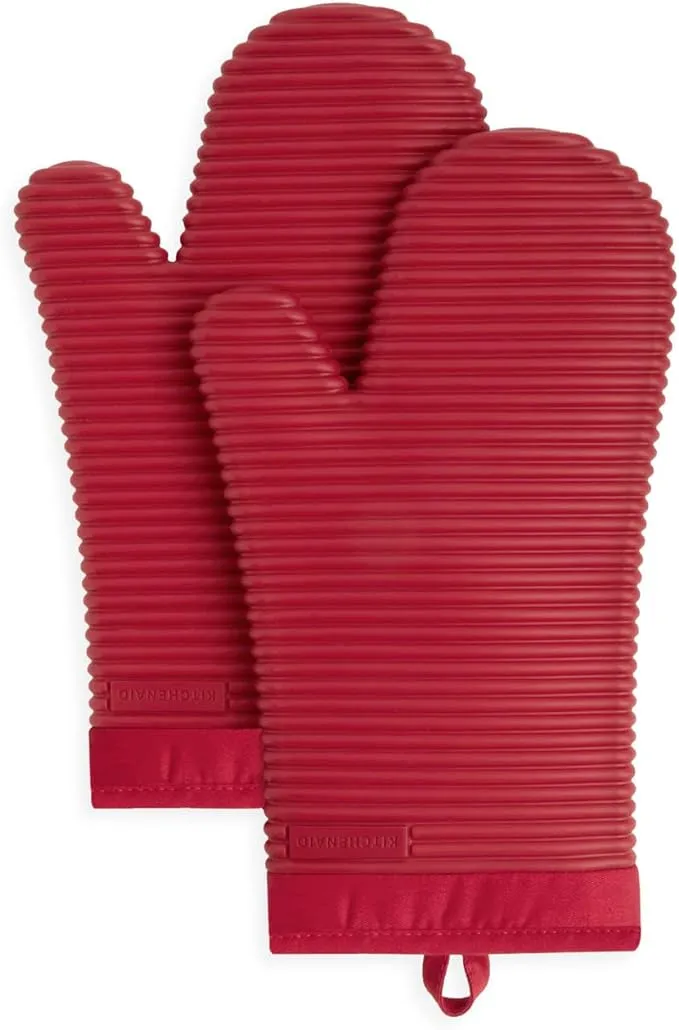 KitchenAid Ribbed Soft Silicone Oven Mitt, Set of 2 - Red