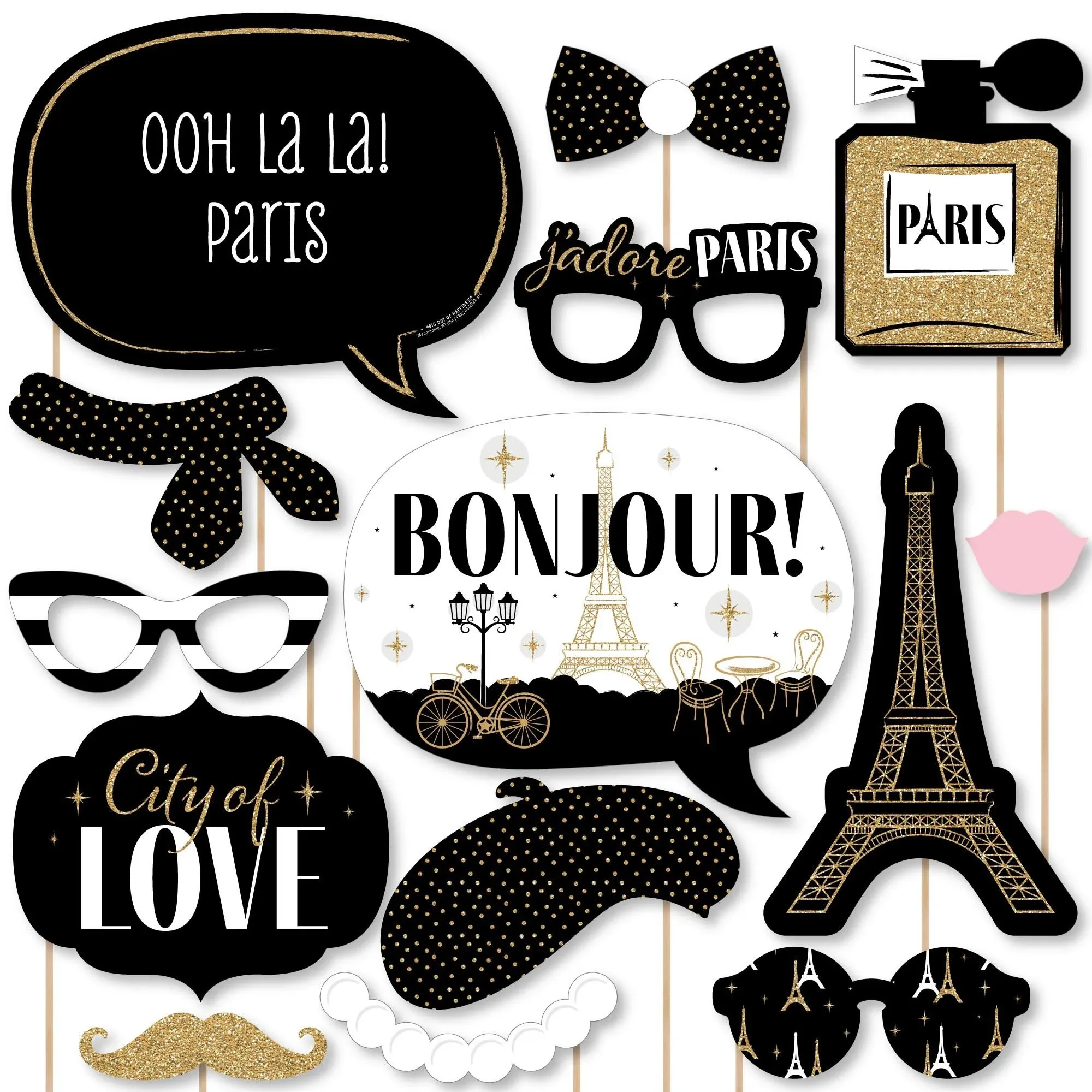 Big Dot of Happiness Stars Over Paris - Parisian Themed Party Photo Booth Props Kit - 20 Count