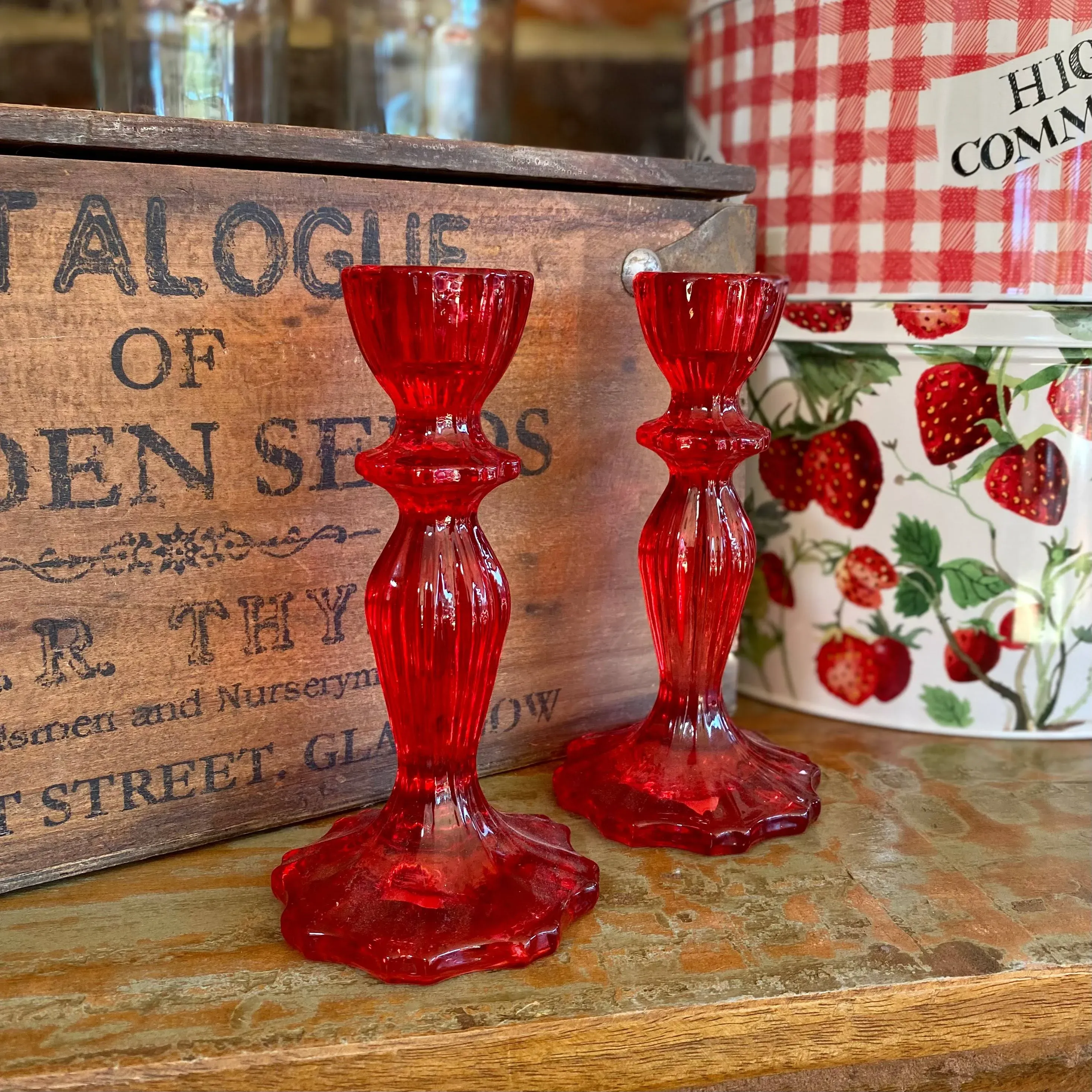 Talking Tables Boho Red Glass Candle Holder