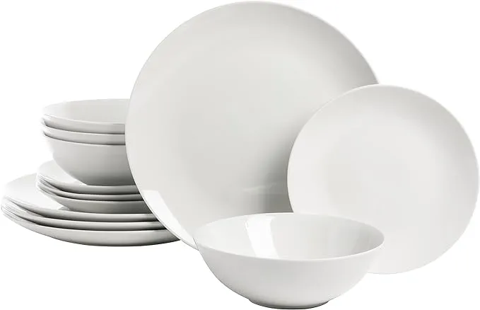 10 Strawberry Street Simply Coupe Dinnerware Set, White, Service for 4 ( 12 Piece)