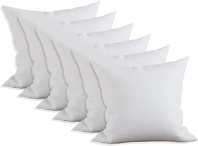 Elegant Comfort 6-Pack Pillow Insert Poly-Cotton Shell Siliconized Fiber Filling, 18 x 18, White 6 Count