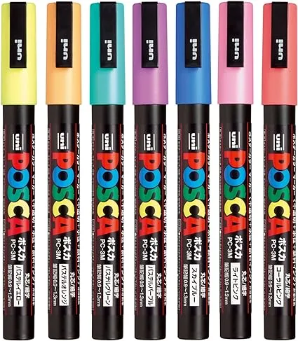 Uni Posca Paint Marker Pen, Fine Point, Set of 7 Natural Color (PC-3M 7C),Original Version