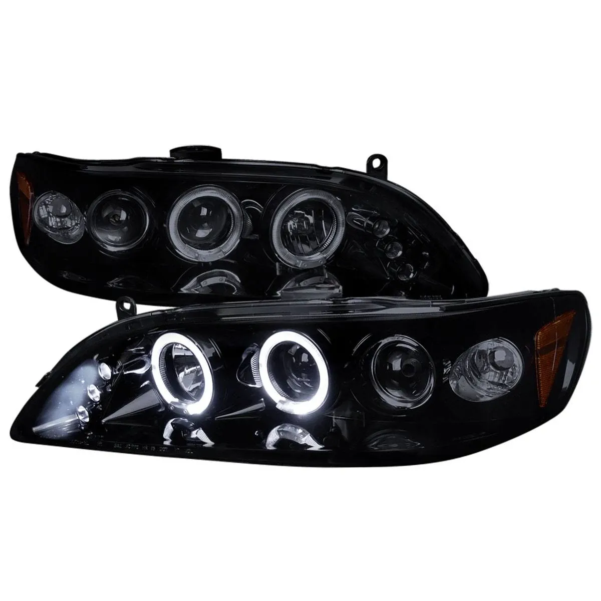 Spec-D Dual Halo Projector Headlights w/ LED Accent Lights (Glossy Black Housing/Smoke Lens) Honda Accord 1998-2002