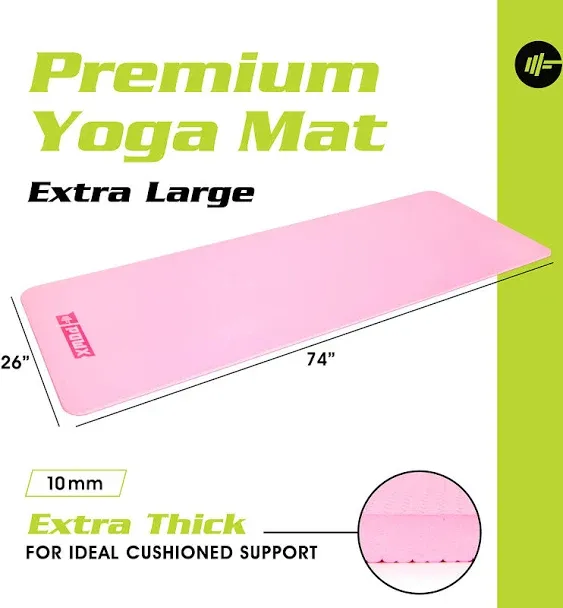 Extra Thick Yoga Mat for Women – TPE 10 mm-Thick Non-Slip Yoga Mat & Nylon Mat Strap – Men’s Fitness & Workout Mats for Home Gym – 26 x 74 In. Indoor-Outdoor Meditation & Exercise Mats by PowX,